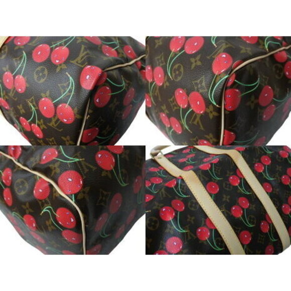 Louis Vuitton Keepall Boston Bag Cherry Red Takashi Murakami Leather